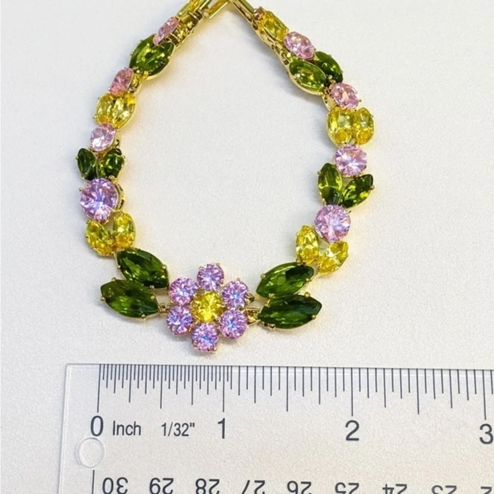 New Garden Bloom Statement Bracelet – Sparkling Spring Florals in‎ Pink, Green